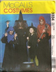 3334  MCCALLS WITCH, REAPER, GHOUL ROBE, CAPE, HAT PATTERN 7-16 KID, ADULT S-XL